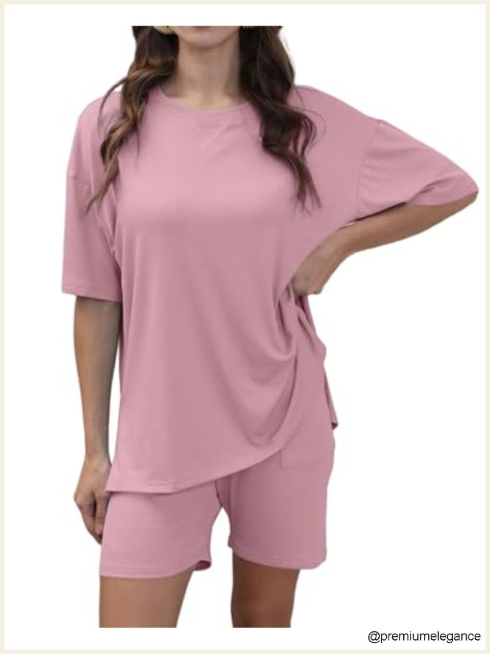 Women's 2-Piece Knit Lounge Set - Short Sleeve Top & Shorts with Pockets